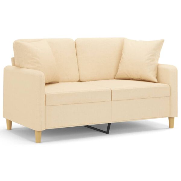vidaXL Dvivietė sofa su pagalvėmis, kreminė, 120cm, audinys