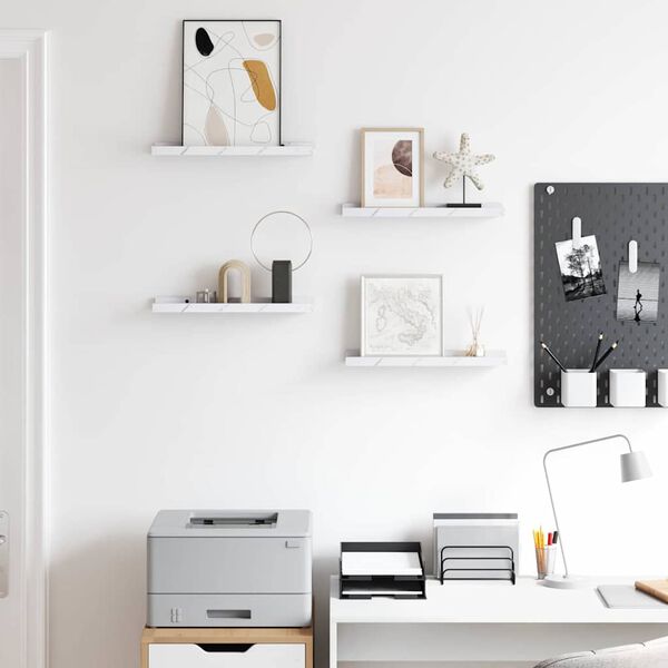 vidaXL Sieninė lentyna su lentyna 4 pcs Balti marmuro 40 x 9 x 3 cm