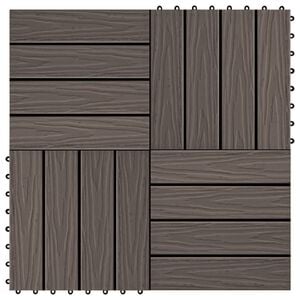 vidaXL Grindų plyt., 11vnt., gil. įsp., WPC, 30x30cm, 1m², tams. rud.