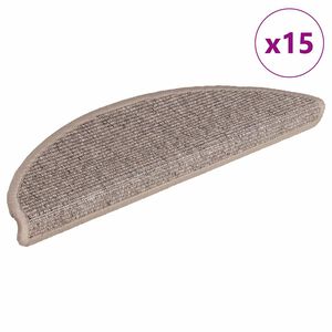 vidaXL Laiptų kilimėliai, 15 vnt., 56x17x3 cm, tamsiai smėlio spalvos, pusapvaliai