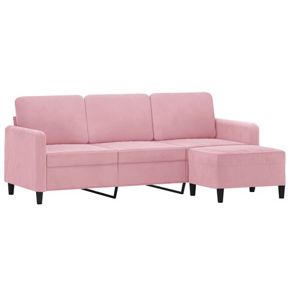 vidaXL Trivietė sofa su pakoja, rožinės spalvos, 180cm, aksomas