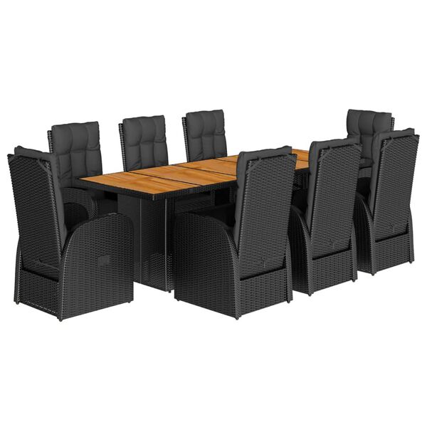 vidaXL Sodo komplektas su pagalvėlėmis, 9 dalių, juodas, poliratanas