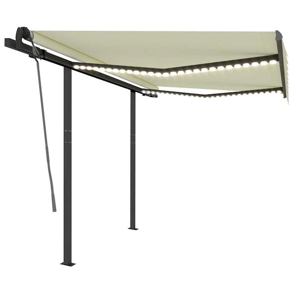 vidaXL Rankiniu būdu i&scaron;traukiama markizė su LED, kreminė, 3,5x2,5m