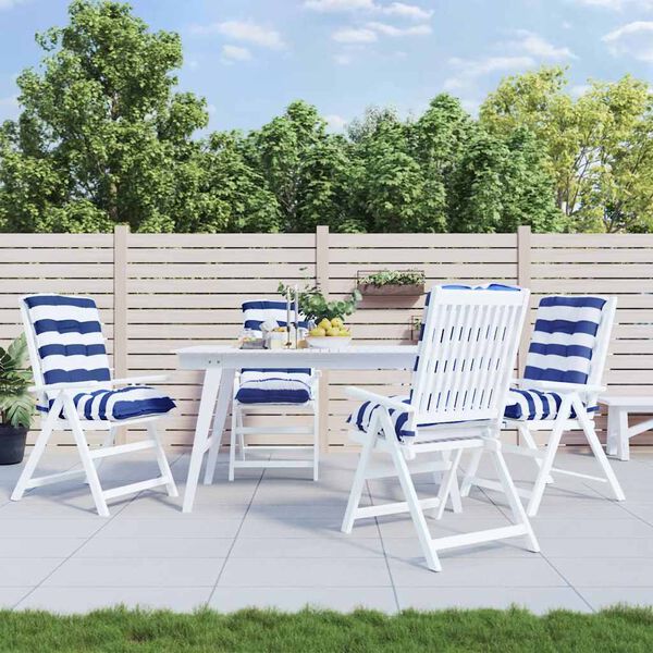 vidaXL Kėdės pagalvėlės, 4vnt., mėlynos/baltos, audinys, dryžuotos