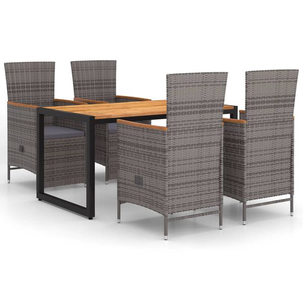 vidaXL Sodo valgomojo baldų komplektas, 5 dalių, pilkos spalvos