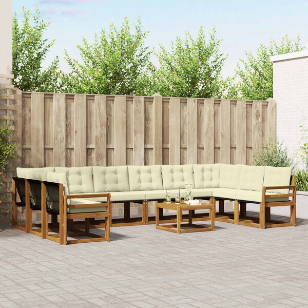 vidaXL Lauko sofos komplektas 11 pcs Natūralus ir grietinėlė