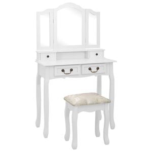 vidaXL Kosmetinio staliuko rinkinys, baltas, 80x69x141cm, mediena