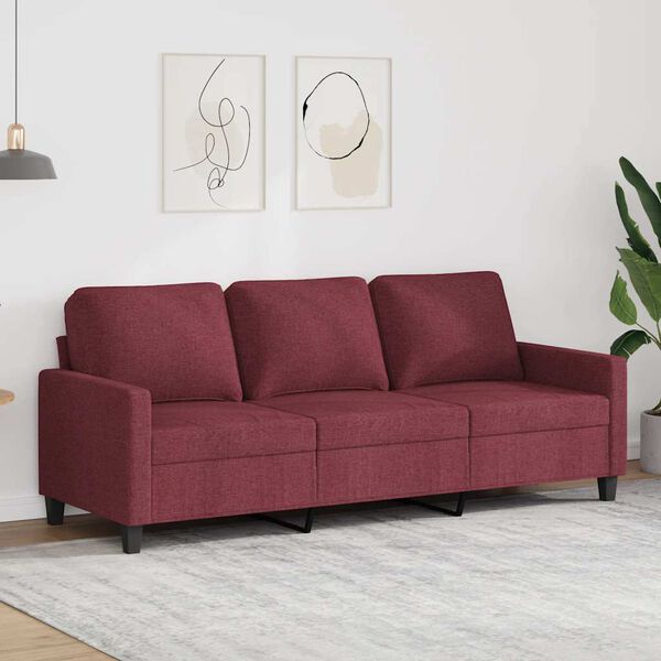 vidaXL Trivietė sofa, raudonojo vyno spalvos, 180cm, audinys
