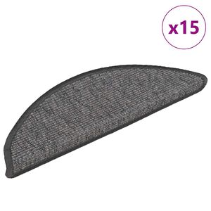 vidaXL Laiptų kilimėliai, 15 vnt., 56x17x3 cm, smėlio ir pilkos spalvos, pusapvaliai