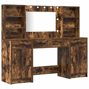 vidaXL Puo&scaron;imosi stalo komplektas su LED 3 pcs Rūkyta ąžuolas