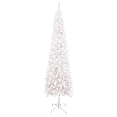 vidaXL Plona apšviesta Kalėdų eglutė, baltos spalvos, 240cm
