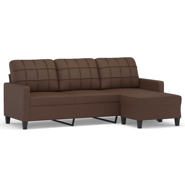 vidaXL Trivietė sofa su pakoja, rudos spalvos, 180cm, dirbtinė oda