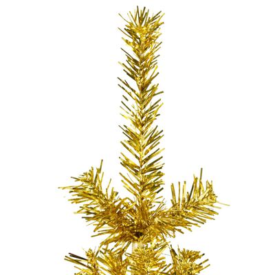 vidaXL Siaura dirbtinė pusinė Kalėdų eglutė su stovu, auksinė, 210cm