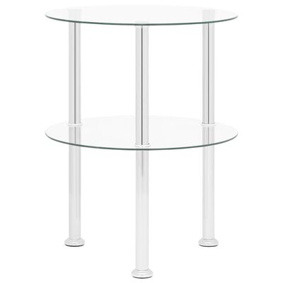 vidaXL Šoninis staliukas, 2 aukštų, skaidrus, 38cm, grūdintas stiklas