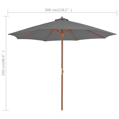 vidaXL Lauko skėtis su mediniu stulpu, 300 cm, antracito spalvos