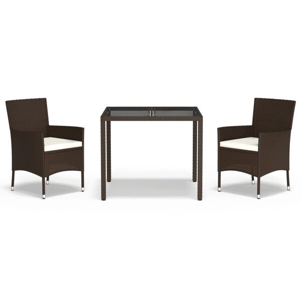 vidaXL Sodo komplektas su pagalvėlėmis, 3 dalių, rudas, poliratanas