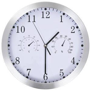 vidaXL Sien. laikrodis su kvarc. mech., hig. ir term., balt. sp., 30cm