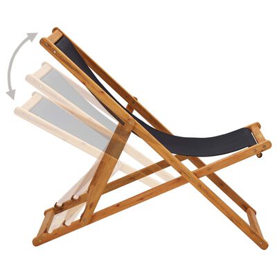 vidaXL Sulankstoma paplūdimio kėdė, juoda, eukaliptas ir audinys