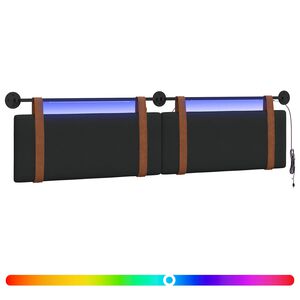 vidaXL Pakabinamas lovos galvūgalis Su LED &scaron;viesa Juoda Antikinis PU