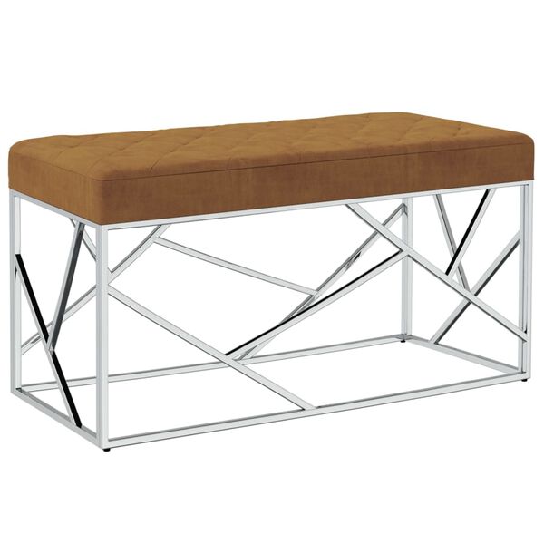 vidaXL Suoliukas, rudos spalvos, 97cm, aksomas ir nerūdijantis plienas