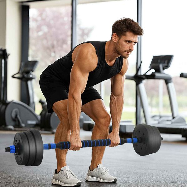 vidaXL 4-in-1 hantelių rinkinys Juoda ir mėlyna 121 x 19,5 x 19,5 cm