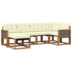 vidaXL Lauko sofos komplektas su pagalve 6 pcs Natūralus ir grietinėlė