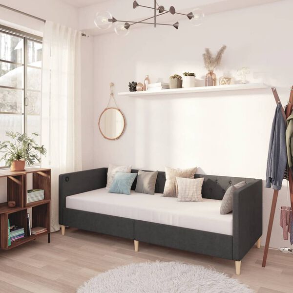 vidaXL Lova su čiužiniu ir USB i&scaron;vestimi, pilka, 90x200cm, audinys