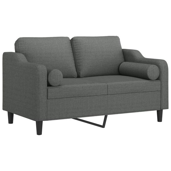 vidaXL Dvivietė sofa su pagalvėlėmis, tamsiai pilka, 120cm, audinys