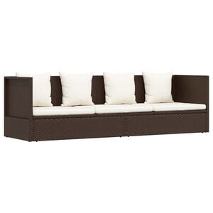 vidaXL Sodo sofa su pagalvėlėmis ir pagalvėmis, ruda, poliratanas