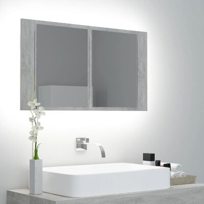 vidaXL Veidrodinė vonios spintelė su LED, betono, 80x12x45cm, akrilas