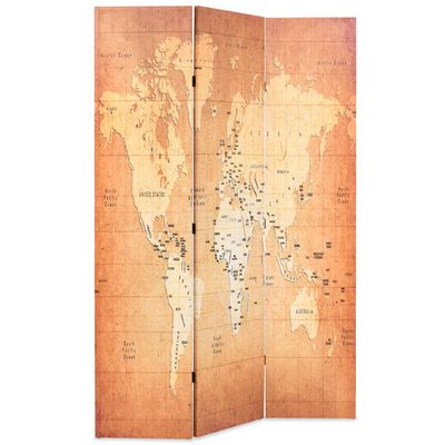 vidaXL Kambarių pertvara, 120x170cm, pasaulio žemėlapis, geltonas