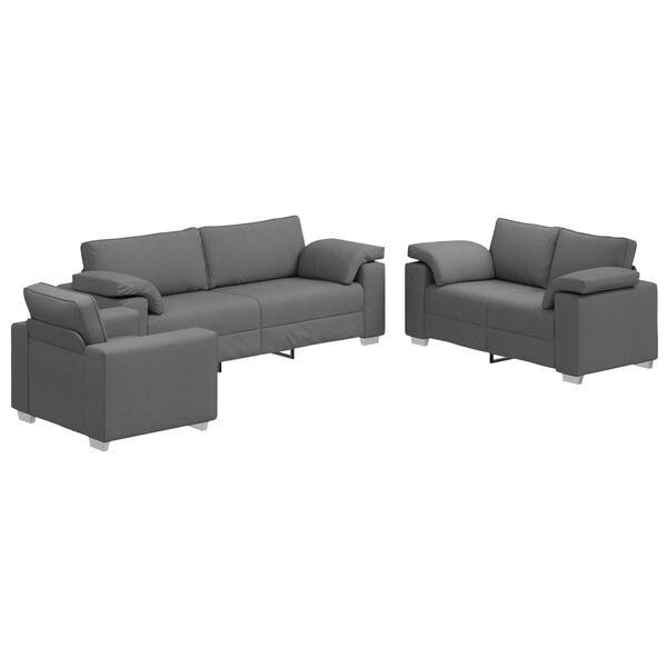 vidaXL Sofa 3 pcs Tamsiai pilka Lino mišinio audinys