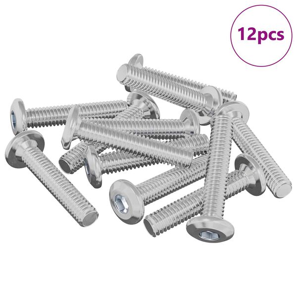 vidaXL Galvos užrakto varžtas 12 pcs Sidabro M6 x 35 mm Plienas