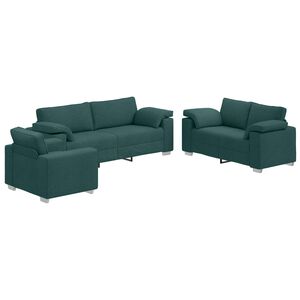 vidaXL Sofa 3 pcs Tamsiai žalia 219 x 80 x 82 cm Lino mi&scaron;inio audinys