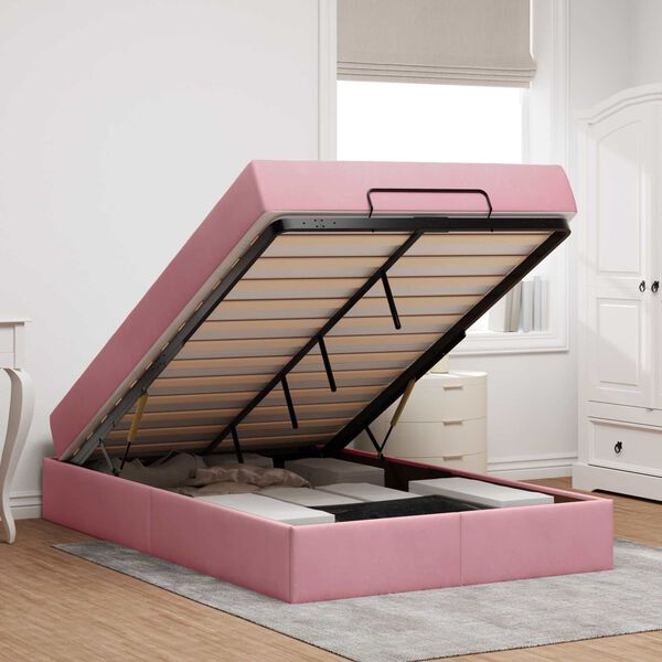 vidaXL Lovos rėmas su čiužiniu su čiužiniu 2 pcs Rožinė Aksomas