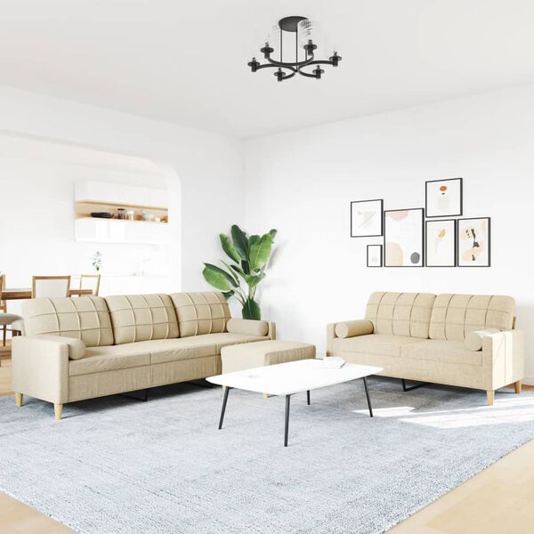 vidaXL Sofos komplektas su pagalvėmis/pakoja, 3 dalių, kreminė