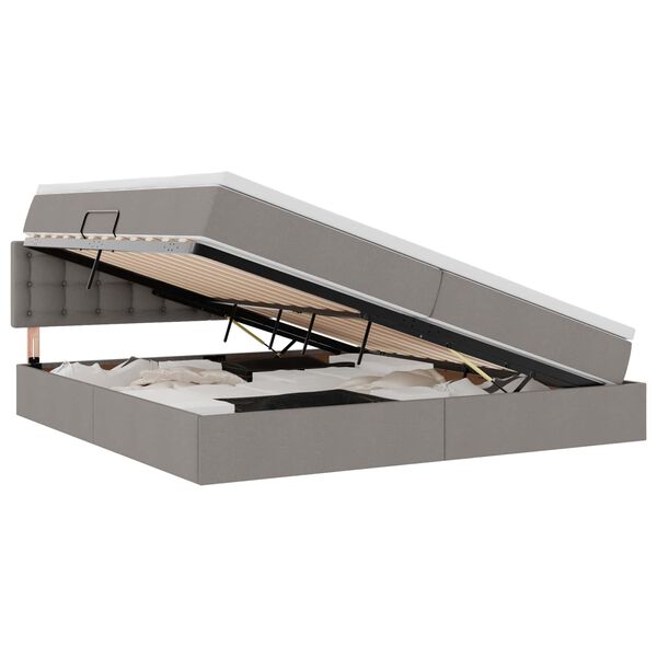 vidaXL Lova su daiktų laikymo vieta ir LED Taupe 200 x 200 cm audinys