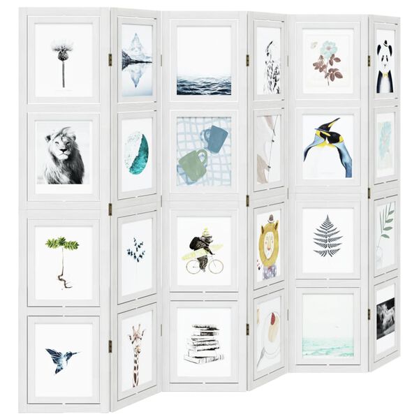 vidaXL Kambario pertvara, 6 segmentai, balta, paulovnijos mediena