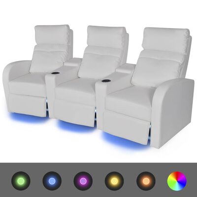 vidaXL Trivietis atlošiamas krėslas su LED, baltas, dirbtinė oda