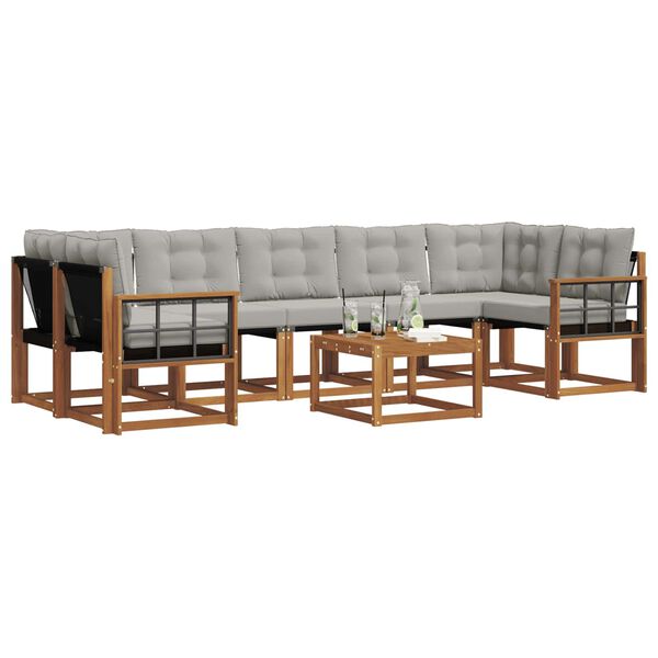 vidaXL Lauko sofos komplektas 8 pcs Natūrali ir &scaron;viesiai pilka