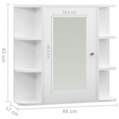 vidaXL Vonios kambario spintelė su veidrodžiu, balta, 66x17x63cm, MDF