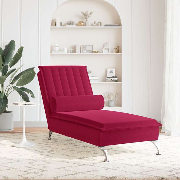 vidaXL Masažinis poilsio gultas su ilga pagalve, vyno, aksomas