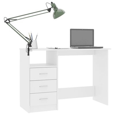 vidaXL Rašomasis stalas su stalčiais, baltas, 110x50x76cm, MDP