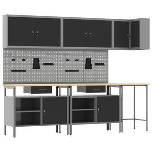 vidaXL Darbo spintos rinkinys su stalčių 10 pcs Juoda ir pilka