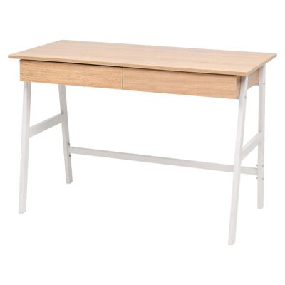 vidaXL Rašomasis stalas, 110x55x75 cm, balta ir ąžuolo spalva