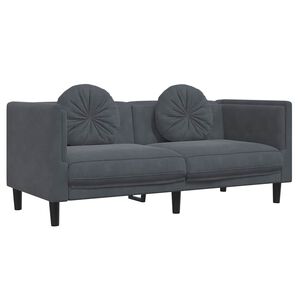 vidaXL Dvivietė sofa su pagalvėlėmis, tamsiai pilkos spalvos, aksomas