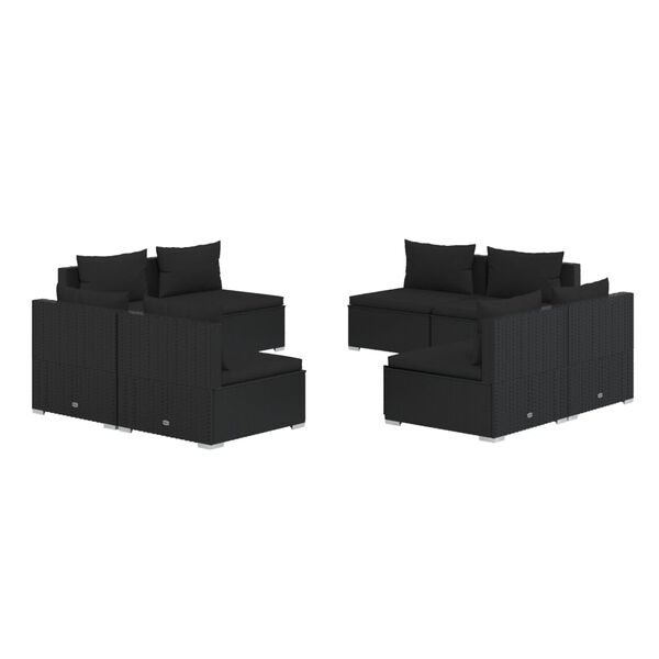 vidaXL Sodo komplektas su pagalvėlėmis, 8 dalių, juodas, poliratanas