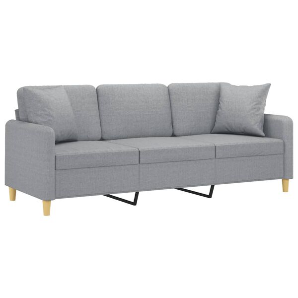 vidaXL Trivietė sofa su pagalvėlėmis, &scaron;viesiai pilka, 180cm, audinys