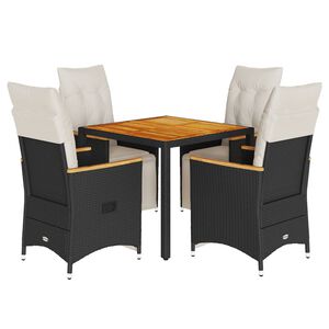 vidaXL Sodo bistro komplektas su pagalvėmis, 5 dalių, juodas, ratanas