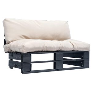 vidaXL Sofa i&scaron; palečių su smėlio spalvos pagalvėlėmis, pu&scaron;ies mediena